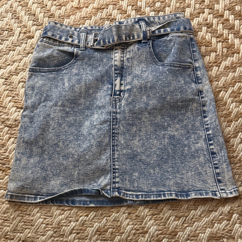 refuge Acid Wash Denim Mini Skirt in Light Blue